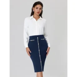 Hobemty Women's Pencil Skirt High Waist Business Work Bodycon Tweed Skirts