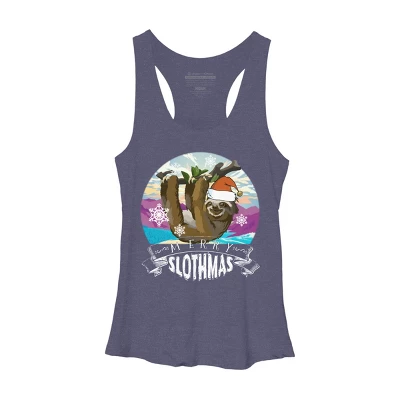 Women's Design By Humans Merry Slothmas - Funny Christmas Pajama For Sloth Lovers By TELO213 Racerback Tank Top - Image 4