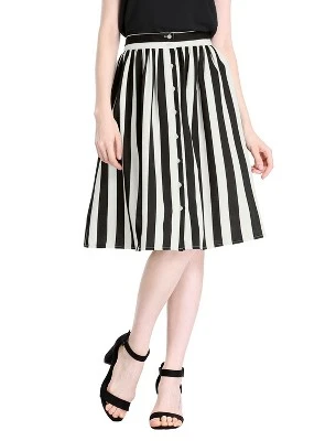 Allegra K Women's Stripes Button Front Elastic Back A-Line Midi Skirt - Image 2