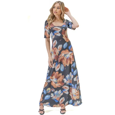 Womens Floral Pattern Elbow Length Relaxed Full Length Casual Dress - Image 4