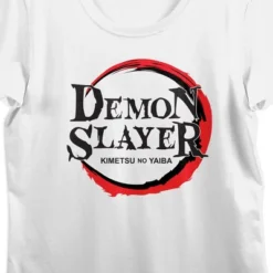 Demon Slayer Logo Crew Neck Short Sleeve Women's White T-shirt