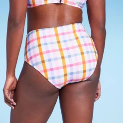 Women's Plaid Medium Coverage High Waist Bikini Bottom - Kona Sol™ Multi