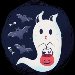 Junior's Design By Humans Halloween Ghost Cat By ArtStyleAlice T-Shirt