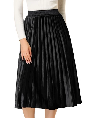 Allegra K Women's Accordion Swing Metallic Party Midi Pleated Skirt - Image 6