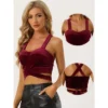Allegra K Women's Party Velvet Sleeveless Spaghetti Strap Deep V Crop Cami Tank Top
