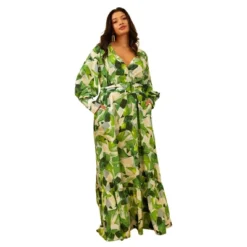 Rebdolls Womens Godiva Abstract Print Balloon Sleeve Maxi Skater Dress