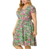 Agnes Orinda Women's Plus Size Casual Floral Short Sleeve Knee Length Shirt Dress
