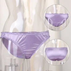 Agnes Orinda Women Plus Mid-Rise Frill Trim Elastic Waist Satin Bikini