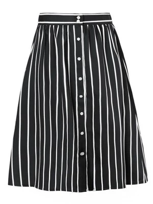 Allegra K Women's Stripes Button Front Elastic Back A-Line Midi Skirt - Image 8