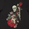 Bioworld Skeleton With Guitar And Roses Crew Neck Short Sleeve Black Women's T-shirt