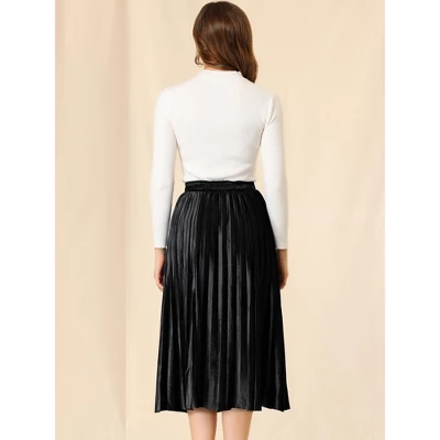 Allegra K Women's Accordion Swing Metallic Party Midi Pleated Skirt - Image 4