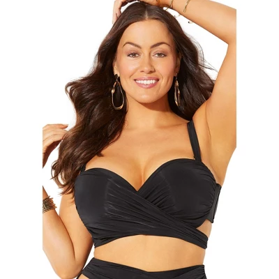 Swimsuits For All Women’s Plus Size Crisscross Cup Sized Wrap Underwire Bikini Top - Image 3