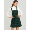 Allegra K Women's Plaid Tartan Button Decor A-Line Pinafore Overall Dress