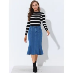Allegra K Women's High Waist Jean Denim Fishtail Ruffle Skirt