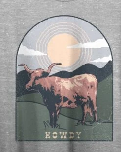 Bioworld Western Howdy Cow Crew Neck Short Sleeve Athletic Heather Women's Crop T-shirt