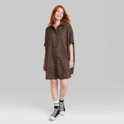 Women's Ascot + Hart Leopard Print Graphic Button-Down Dress - Brown