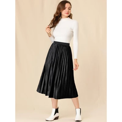 Allegra K Women's Accordion Swing Metallic Party Midi Pleated Skirt - Image 3
