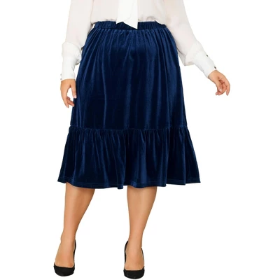Agnes Orinda Women's Plus Size Velvet Elastic Waist Ruffle Hem Party Midi Skirt - Image 5