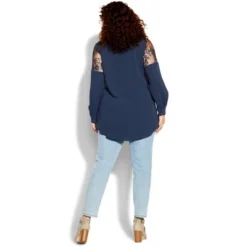 Women's Plus Size Lacey Hi Lo Shirt - Navy | CITY CHIC