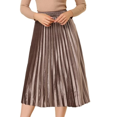 Allegra K Women's Accordion Swing Metallic Party Midi Pleated Skirt - Image 8
