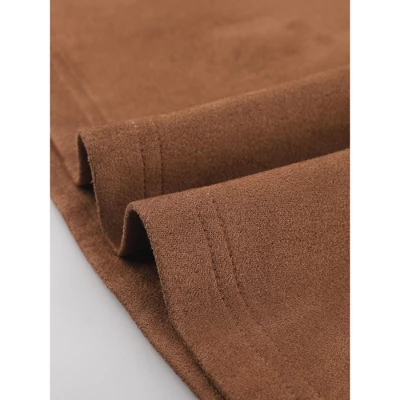 Allegra K Women's Faux Suede Button Front High Waist Pleated Midi Skater Skirt - Image 4