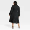 Women's Balloon Long Sleeve Knit V-Neck Faux Wrap Midi Dress - Ava & Viv™