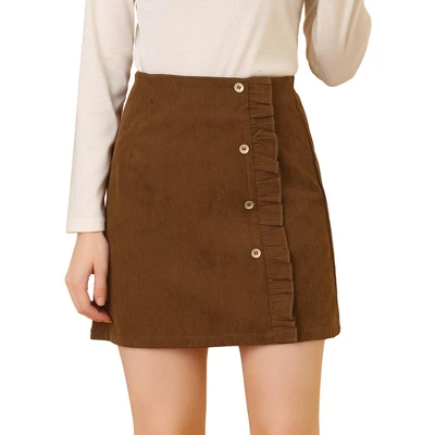 Allegra K Women's Corduroy Vintage Button Decor Ruffled Trim High Waist Mini Skirt - Image 7