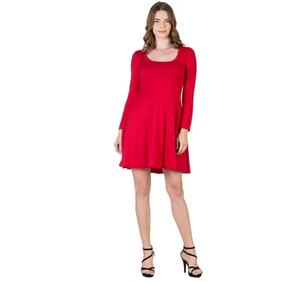 24seven Comfort Apparel Womens Classic Long Sleeve Flared Mini Dress - Image 6