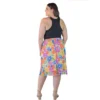 Plus Size Sheer Overlay Colorful Floral Elastic Waist Knee Length Skirt