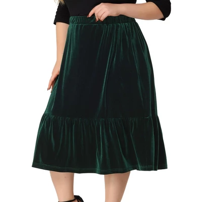 Agnes Orinda Women's Plus Size Velvet Elastic Waist Ruffle Hem Party Midi Skirt - Image 6
