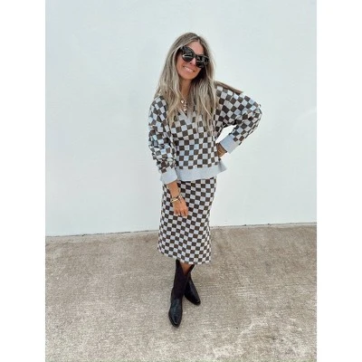 Women's Ascot + Hart Checkered Graphic Midi Skirt - Image 3