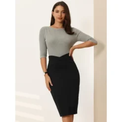 Hobemty Women's Pencil Skirt High Waist Work Midi Bodycon Skirts