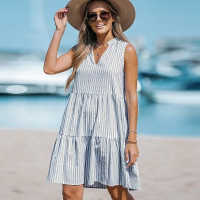 Women's Striped V-Neck Mini Dress - Cupshe - Image 4