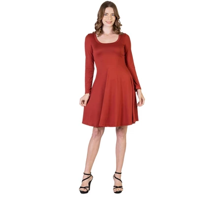 24seven Comfort Apparel Womens Classic Long Sleeve Flared Mini Dress - Image 7