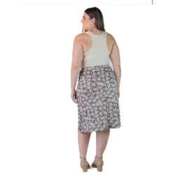 Plus Size Knee Length Floral Print Elastic Waistband Skirt
