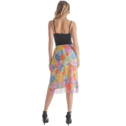 Womens Knee Length Elastic Waist Floral Pattern Skirt