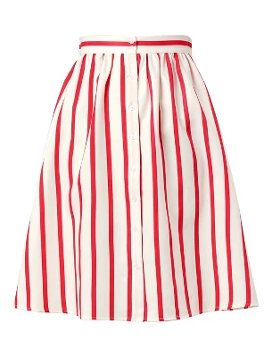 Allegra K Women's Stripes Button Front Elastic Back A-Line Midi Skirt - Image 7