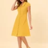 Allegra K Women's Short Sleeve Cotton Work Collar Midi Button Down A Line Dresses