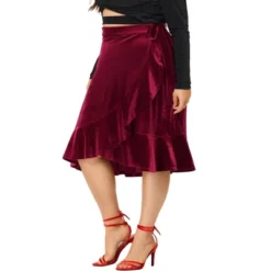Agnes Orinda Women's Plus Size Skirt Ruffled Hem Velvet Wrap Skirts