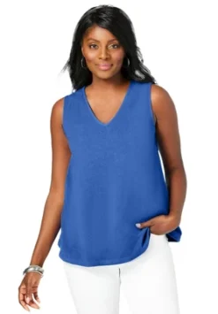 Jessica London Women’s Plus Size Stretch Cotton V-Neck Tank