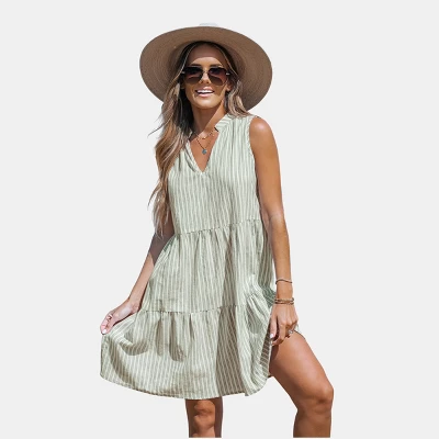 Women's Striped V-Neck Mini Dress - Cupshe - Image 6