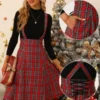 Allegra K Women's Plaid Midi Tartan Pinafore Skirt